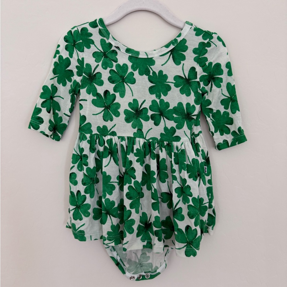 Little Sleepies Watercolor Clovers Twirl Dress with Bodysuit 12-18mo